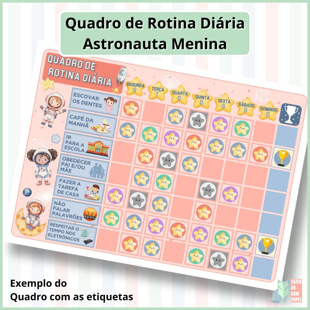 Quadro de Rotina Diária - Astronauta Menina